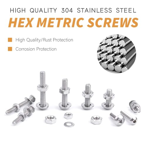 VIGRUE 820-piece 304 stainless steel metric screw and bolt assortment kit with nuts and washers
