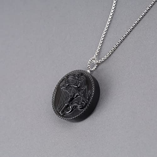 COAI Religious Jewelry St. Michael Necklace Black Obsidian Necklace for Men 22"(55cm)