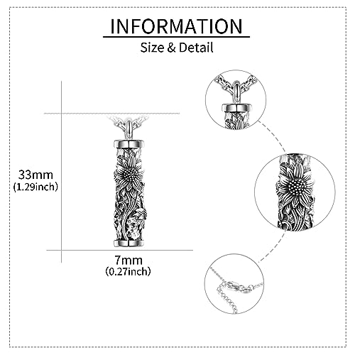 Urn Necklace Sterling Silver Bar Cremation Jewelry for Ashes Memory Jewelry for Women Men A-Sunflower
