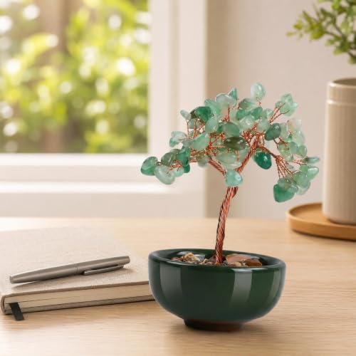 Green aventurine Crystal Tree of Life, Healing Quartz Crystal Stones Feng Shui Money Tree for Positive Energy Office Decor and Bedroom Ornaments, Spiritual Gifts for Women
