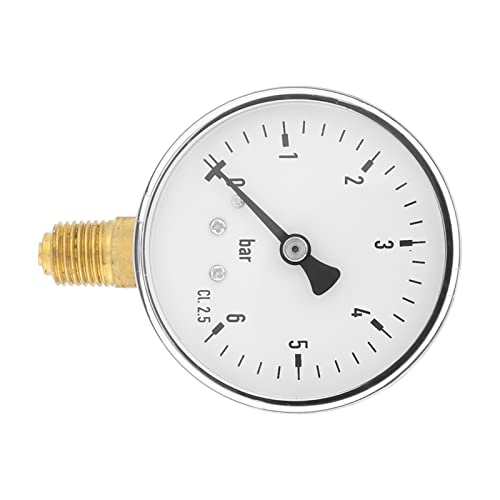 Dioche Compressed Air Pressure Gauge 1/4" 6 Bar Metallic 1/4" NPT Air Hydraulic Pressure Gauge 0-6 Bar Side Mounted