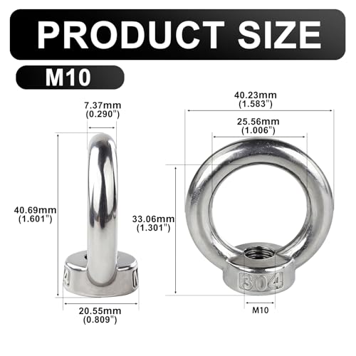 Ranstac M10 lifting eye nuts, ring-shaped eye bolt hardware set of 5 pieces, HS/LM-15