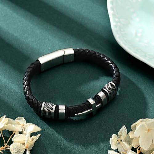 Urn Bracelet for Ashes With Leather Cremation Knot Cross Bracelet Stainless Steel Keepsake Cuff Bangle for Men Gifts With Funnel Kit & Bag Silver-20cm