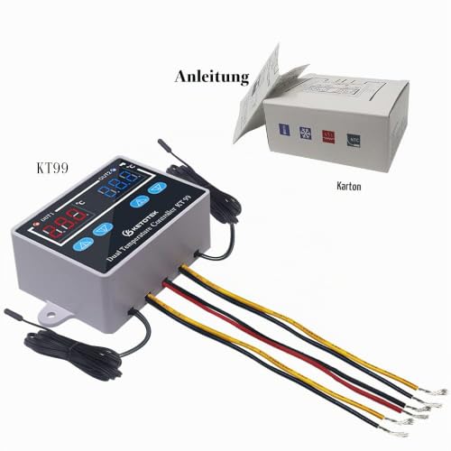 KETOTEK Digital Temperature Controller Thermostat 230V with 2 Waterproof Probes | Temperature Monitor with 2 Temperature Probes, 220V Temperature Switch for Aquarium, Incubator, Greenhouse, Heating/Cooling Mode AC 230V