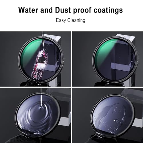 NEWKS 62mm MRC Variable ND Filter ND2-ND400, Neutral Density Adjustable ND Filter (0.3 to 2.7,1 to 9 Stops), No X Cross/Optical Glass/30 Layer Nano Coated/Ultra Slim/Water Repellent/Anti Scratch