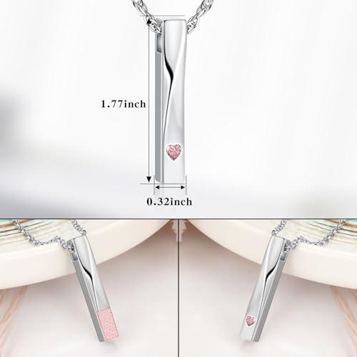 XIUDA Bar Cremation Jewelry for Ashes with Crystal Heart Urn Necklace Stainless Steel Memorial Keepsake Pendant for Women Pink