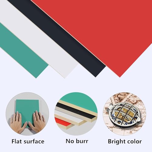 SCULPFUN 4Pcs Coloured Plywood Sheets A4 297x210x3mm, Pre-Painted Basswood Boards (Black/White/Red/Green), Paint-Free Laser Wood Panels for Crafting, Engraving & DIY Wood Burning