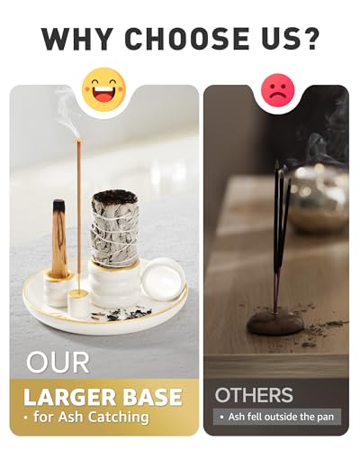 BS-VOG 4 in 1 Incense Holder, 15 cm Ceramic Incense Burner with Handle Golden