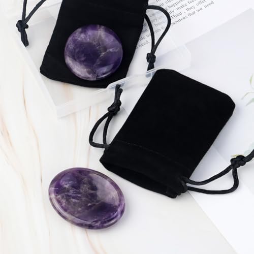 2PCS Thumb Worry Stone Natural Chakra Crystals Healing Stones Energy Stone for Anxiety, Stress, Calm Stripe Meditation (Amethyst) Amethyst