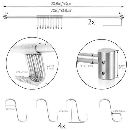 Audmore Kitchen Utensil Rack 2 PCS, 20.9” Pot & Pan Hanging Rack Wall Mount 20.9in/2 Pack