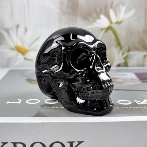 Crystal Skull Head Statue K9 Glass Skull Figurine Collectible Home Decor Black