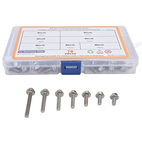 Pissente M5 stainless steel flanged hex head bolts assortment kit with 70 socket head screws