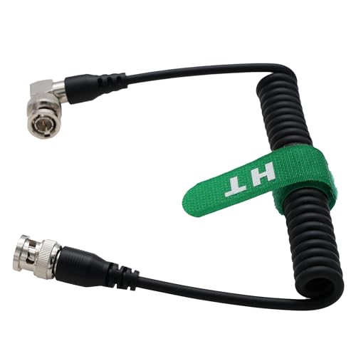 3G HD SDI BNC Coiled Cable for Atomos SmallHD Blackmagic Video Assist Teradek Hollyland Feelworld Portkeys Monitor Sony Alexa Camera Transmission, Right Angle Straight BNC coiled 30cm to 60cm RA-S BNC