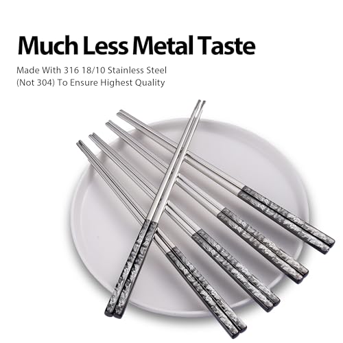 Phoenix Chopsticks Metal Reusable Chopsticks (Black - 5 Pairs) Black - 5 Pairs