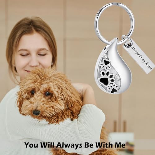 Hearbeingt Teardrop Urn Keychain for Ashes Tree of Life Cremation Jewelry Paw Print-silver