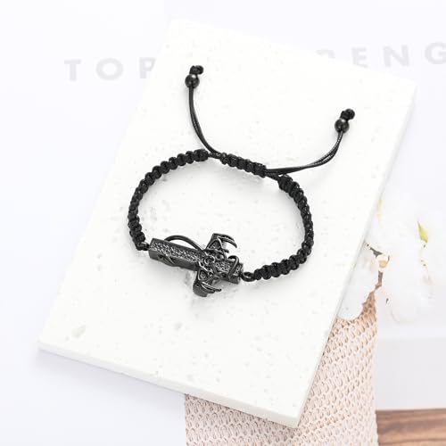 XSMZB Fish Hook Cross Urn Bracelet for Ashes of Loved One Deer Antler Keepsake Ash Bracelets Adjustable Cremation Jewelry Memorial Bangle Black