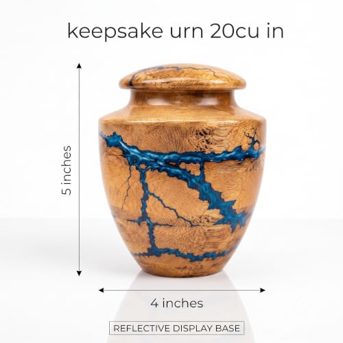 Wooden Handcrafted Urn (Small Keepsake (20 lbs)) in Capacity. Decorative urn for Ashes Blue Raising Urn for Man and Women Burial and Funeral Urn Handcrafted Unique Fractal Burning Design Small keepsake (20 lbs)
