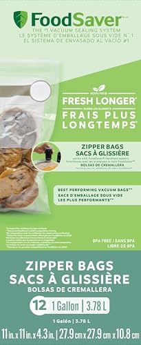 FoodSaver FSFRBZ0316-000 1-Gallon Vacuum Zipper Bags, 12 Count, Multi 2-Pack