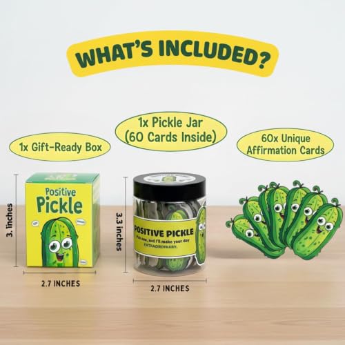 DEARMINE 60 Positive Pickle Cards Jar, Birthday Gifts for Women, Teens, Adults, Back to School Gift, White Elephant Gifts, Stocking Stuffers, Teen Girl Gifts Trendy Stuff Ab. Positive Pickle
