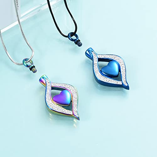 Cremation Jewelry for Ashes Double Heart Keepsake Memorial Urn Jewelry With Free Heart Urn Stainless Steel Necklace Gifts for Women Girls Friends Colorful+ Blue