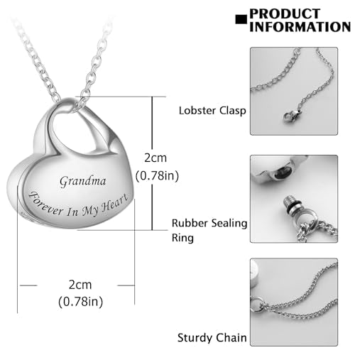Cremation Jewelry for Ashes Heart Urn Necklaces for Ashes, Locket Necklace for Ashes Memorial Urn Jewelry Waterproof Keepsake Pendant with Funnel Kit & Bag Grandma