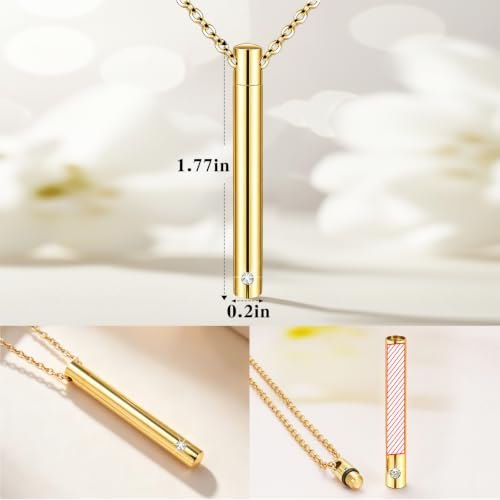 XIUDA Urn Necklace for Ashes Stainless Steel Cremation Necklace with Crystal Memorial Pendant Necklace gold
