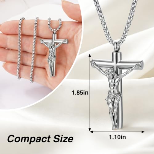 Jesus Urn Necklace for ashes for Men Women Stainless Steel Cremation Jewelry for Ashes for Memorial Silver