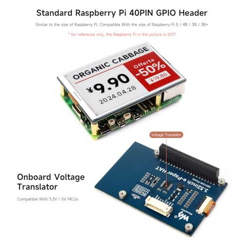 Waveshare 3.52 inch e-Paper Display (B), e-Ink Display, 360 x 240, Red/Black/White, Compatible with Raspberry Pi 5/4B/3B/Zero/Zero W/Zero 2W/Pico/Pico, Support Jetson Nano/TX2/Xavier N/Orin and RDK X3