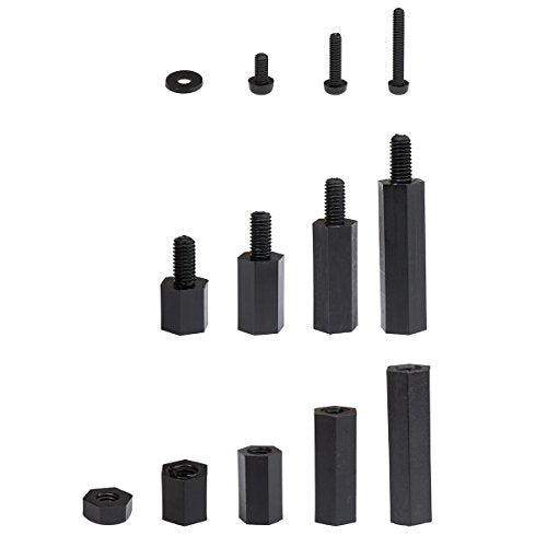 LitOrange 320-piece black M2 nylon hex spacer standoff screw and nut assortment kit