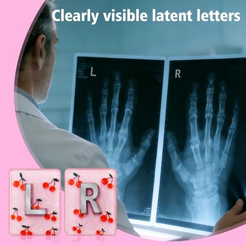 Pack of 2 L & R Cherry Pattern X-Ray Markers - Resin Radiology Marker with Adhesive Strips for Clear Left Right Labeling for Radiologists & MTR