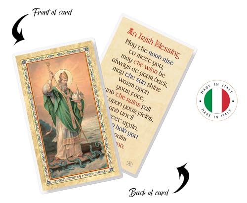 St Patrick Irish Rosary - Laminated St Patrick Prayer Card - Made In Italy Green Saint Patrick Rosary - Shamrock St Patrick Rosary Beads Catholic Patron Saint of Ireland Themed Set - 2 Items