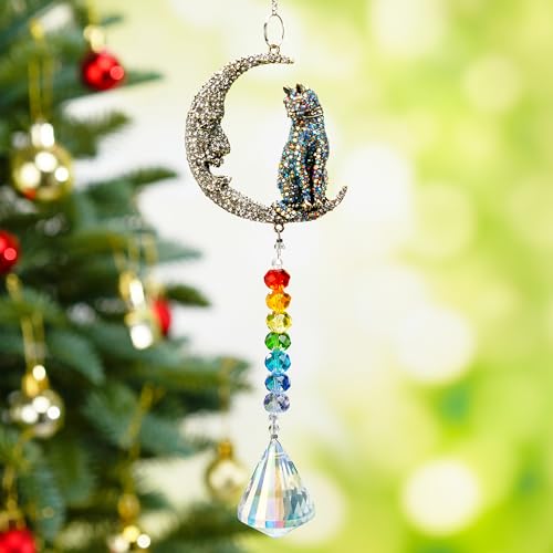 Moon Cat Crystal Suncatcher Prism Rainbow Maker Hanging Window Decor Moon-cat