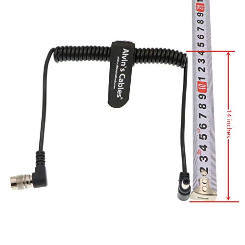 Alvin's Cables 4 Pin Hirose Male to DC Jack Power Cable for Sound Devices 633/644/688 Zoom F8 Blackmagic Cinema Camera 4K coiled cable Right angle 4 pin