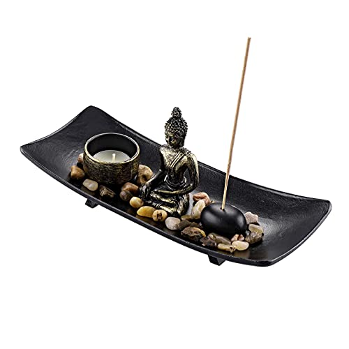 JSDDE Zen Garden Incense Stick Holder Candle Tray Tealight Candlestick Holders Decorative Ornament for Home Meditation Spiritual Gift Set 2