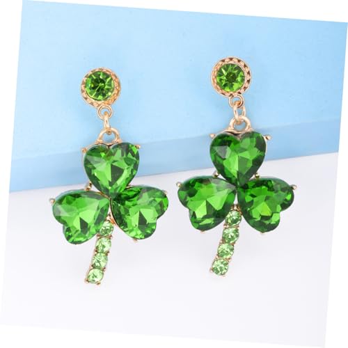 BESPORTBLE Sparkly Rhinestone Dangle Earrings Shamrock Leaf Charm Festive Irish Earring Jewelry for Women Holiday Celebration