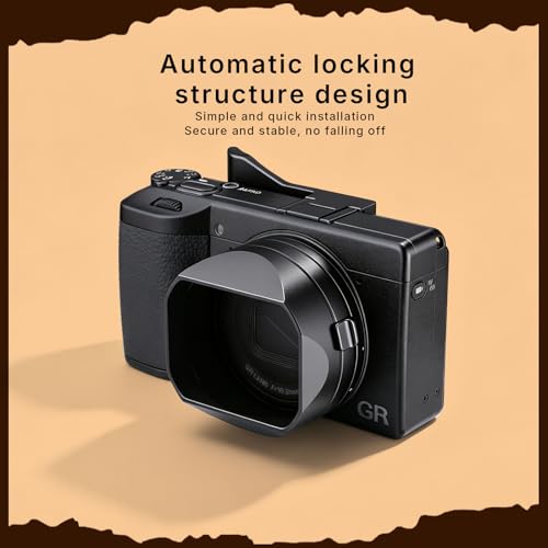 Haoge GR4 Metal Square Lens Hood for RICOH GRVI HDF Camera Lens Accessories Bayonet Mount, Lock Button Design Square Lens Hood with Lock Buckle