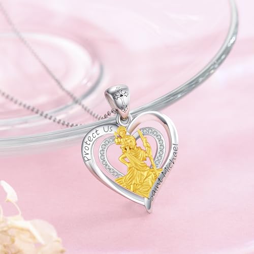 Patron Saint Necklace 925 Sterling Silver St Michael/St Christopher/St Jude/Jesus Pendant Necklace Catholic Protector Talisman Michael Archangel Heart Necklace Jewellery 18+2" Saint Christopher