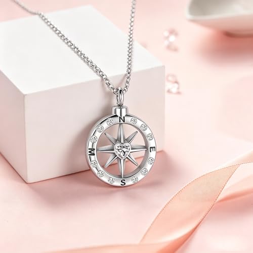 Nautical Compass Urn Necklace Cremation Jewelry for Ashes Memorial Ash Pendant Keepsake Jewelry Bereavement Dad Brother