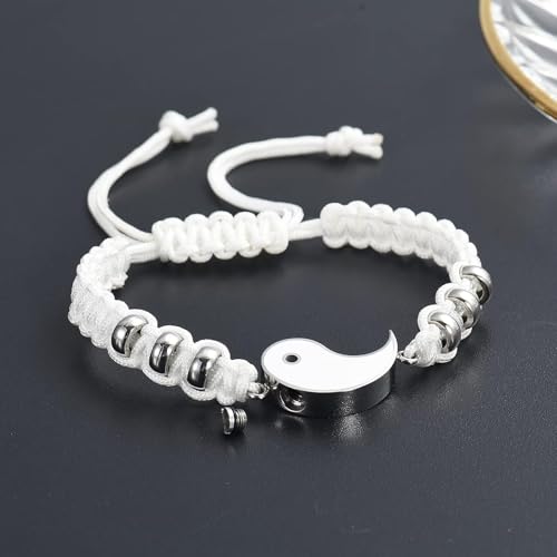 Hearbeingt Taiji Bagua Cremation Jewelry Yin Yang Urn Bracelet for Ashes Braided-Black+Silver