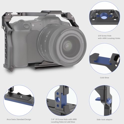 Leftfoto Camera Cage for Canon R8 - Camera Protection Frame Rig for EOS R8 with Arca Base,Cold Shoe,Strap Slot,1/4 3/8 in Screw Holes,Compatibility with DJI RS2 3 Stabilizer- for Vlog Video Shooting