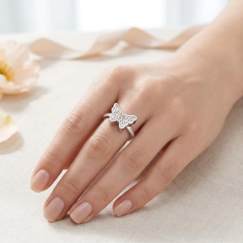 BEILIN 925 Sterling Silver Butterfly Urn Ring for Women Cremation Jewelry 7