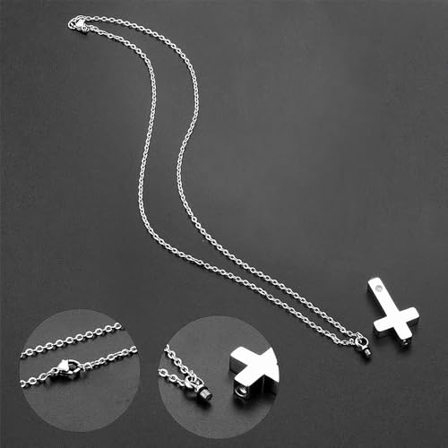 6Piece Cross Urn Necklace for Ashes for Men Women Cremation Jewelry for Ashes Stainless Steel Urns Locket Necklace Ashes Holder Pendant 6Pcs-Black