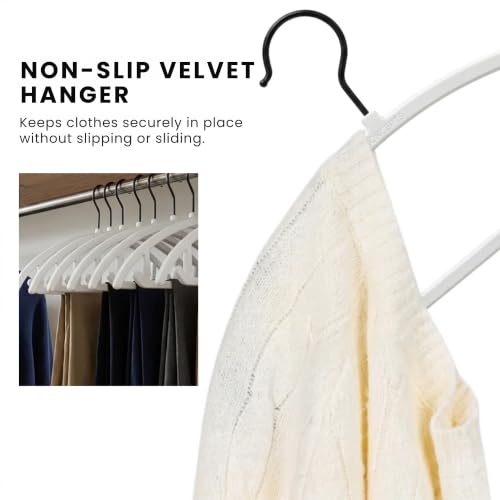 Concepts 25 Pack Velvet Hangers – White Heavy-Duty Non Slip Clothes Hangers with Black Curved Hooks, No Shoulder Bumps, Space-Saving Rounded Design for Suits, Coats, Jackets & Pants White / Black Hook Adult