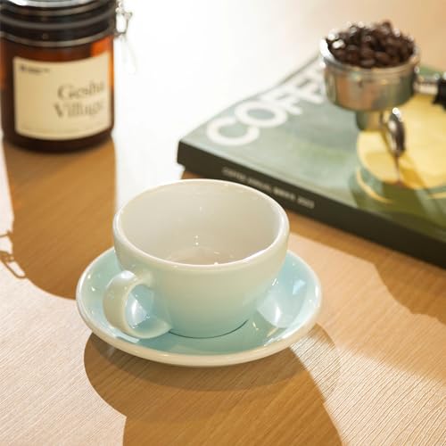 Loveramics Latte Art Mug with Saucer, 10 oz Ceramic Coffee cups with Round Bottom for Latte, Cappuccino, Tea, Espresso, Thick-walled Stoneware Cup Set for Barista - Regular Colours (River Blue, 10OZ) River Blue 10 Ounces