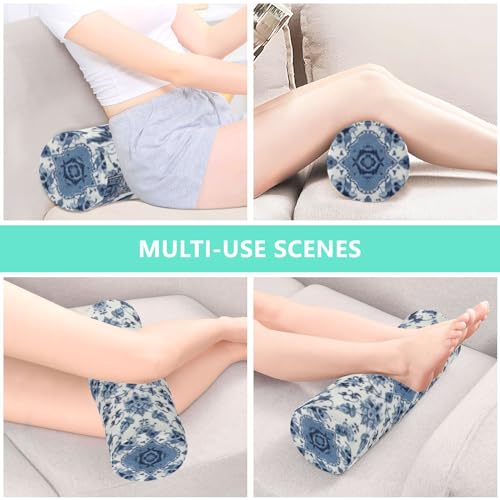 Kigai Cervical Pillow for Neck Pain Relief Memory Foam Pillow with Removable & Washable Cover Cylinder Round Neck Pillow Bolster Pillow for Legs, Bed, Neak, Back, Blue and White Pattern