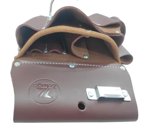 Zeluga 11-pocket Pro leather drywall pouch in cherry, left-hand tool pouch with multiple compartments