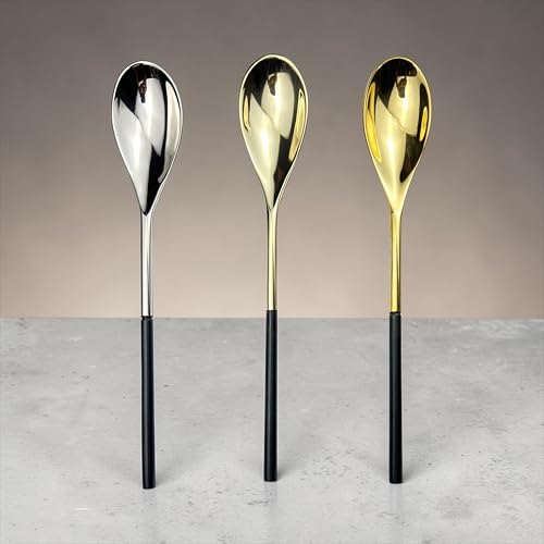 Premium Quenelle Spoon (Roche Spoon)- Heavy Duty Brass Metal Finish for Pastry Chef, Ideal for Sorbets and Fine Plating (Light Gold) Light Gold