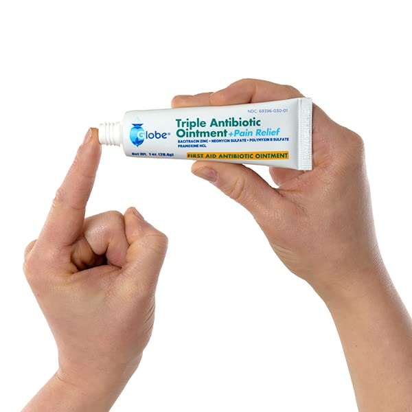 [Australia - AusPower] - (2 Pack) Globe 1oz Triple Antibiotic Ointment + Pain Relief, Dual Action Maximum Strength First Aid Ointment Soothes and Heals Painful Minor Scratches and Wounds and Prevents Infection 