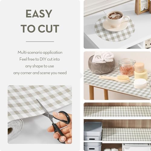 Drawer and Shelf Liner, Non-Slip Kitchen Cabinet Liners Non-Adhesive Thick Strong Grip Waterproof Washable Mats Protect Dresser Shelves Cupboard Bathroom Cabinets, Green Plaid, 12 in X 30 FT 12"W x 360"L