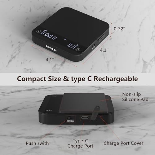 Mini Coffee Scale with Auto Timing, Rechargeable Espresso Scale with Timer, 2kg/0.1g High Precision Scale for Espresso and Pour-Over Coffee with Brewing Assist Modes Matte Black